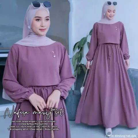 MEQA DAILY - MEGA DAILY - Nafisa Maxy Set 2in1 inner+outer Gamis Wanita