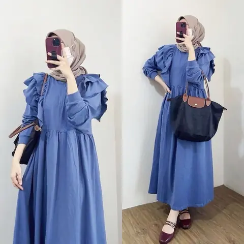 MEQA DAILY - MEGA DAILY - Gamis Meldi Ruffle Dress Wanita