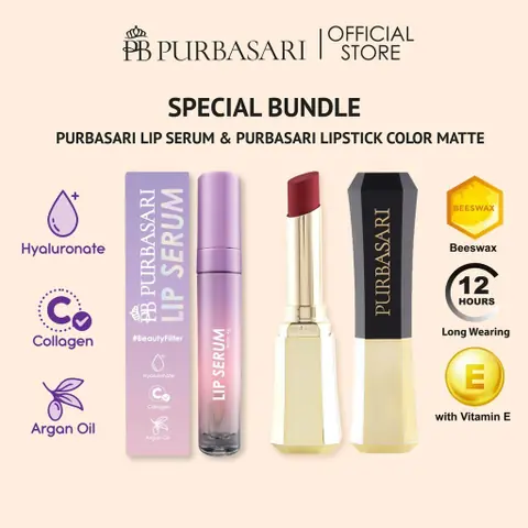 Purbasari - [KOMBO HEMAT] Purbasari Lipstick Color Matte + Lip serum Lipstick tahan 12jam