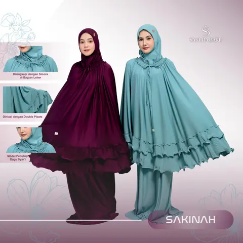 Sakura Baru - [New Launching] Mukena Sakinah Smock Jersey Double Pleats Penutup Dagu Mukena Dewasa J