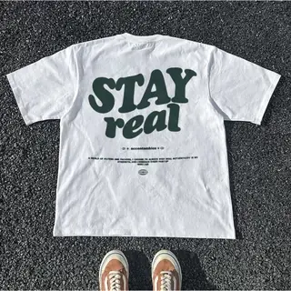 BOOMBAP American retro Style T-shirt Oversize lengan baju pendek Kaos Letter Stay real | Kaos Wanita Putih | Kaos pria dan wanita | Street Style 100%Cotton top