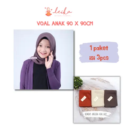 Leika - Leika - VOAL ANAK KERUDUNG SEGIEMPAT SUPERFINE POLOS 90 x 90cm
