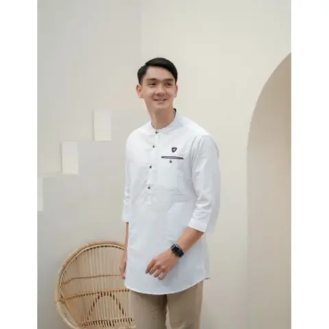 Kois Batik - Baju koko muslim dewasa warna putih lengan 3per4 bagus banget