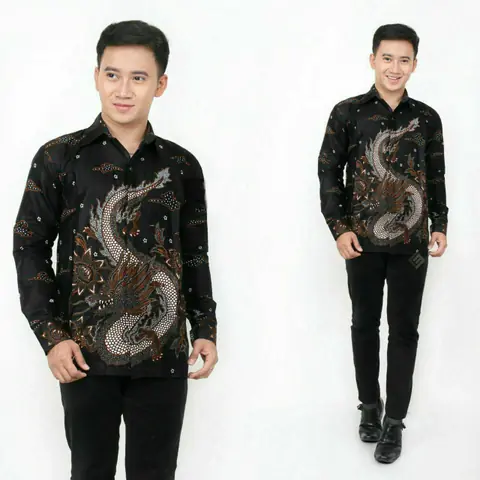 Kois Batik - Kemeja batik pria dewasa hitam naga