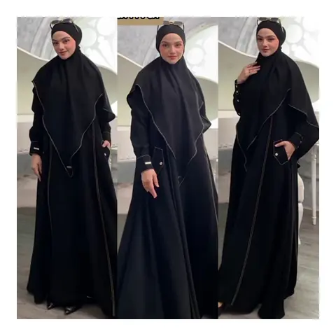 Khisna collection - Abaya gamis set hijab Raudhah hitam pekat model best seller