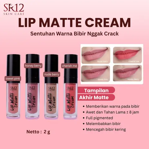 SR12 Lip Cream Matte Warna Pigmented Tahan Luntur