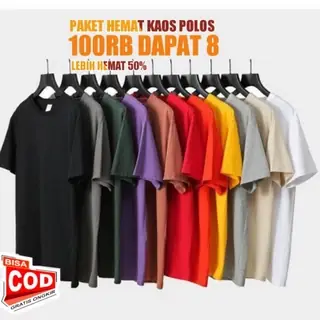 100RB DAPAT 8 KAOS POLOS / KAOS DEWASA PRIA DAN WANITA