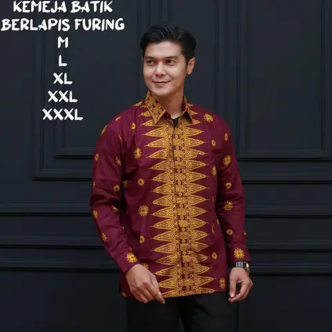 Kois Batik - Kemeja Batik Pria Berlapis Furing Modern Terbaru Motif toraja burgundy