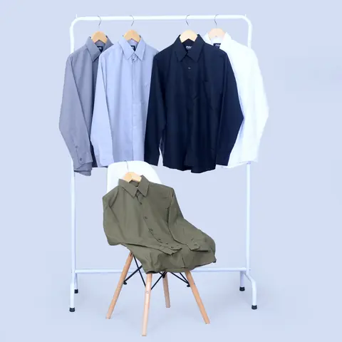 MALLVOSE - Kemeja Pria Polos Lengan Panjang Kerah Tinggi High Quality