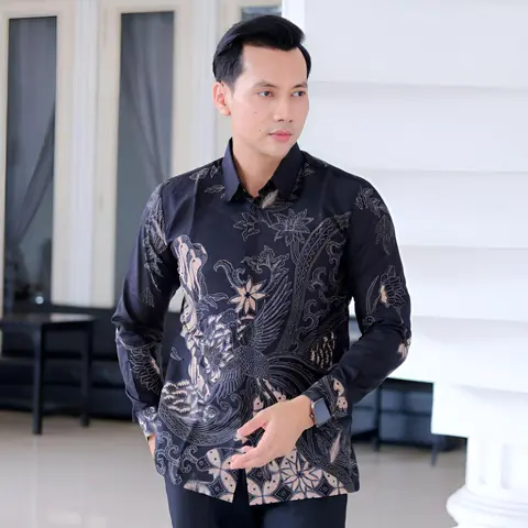Kois Batik - Kemeja batik modern hitam lengan panjang kondangan seragam ok motif bango