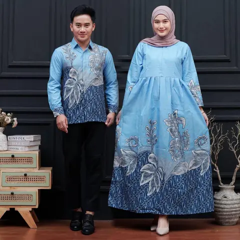 Kois Batik - Batik Coupel Kemeja Dan Gamis Terbaru Dapat dibeli Terpisah motif anggrek blu