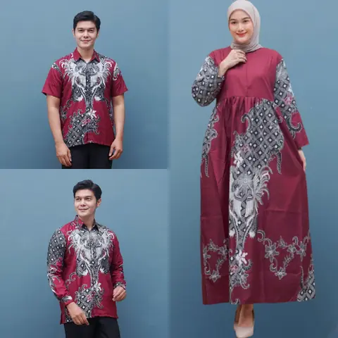 Kois Batik - Coupel batik keluarga Merdeka gamis hem dan kemeja dapat dibeli terpisah motif layang marun