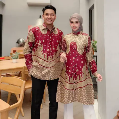 Kois Batik - Atasan Batik Coupel Kembaran Dapat Dibeli Terpisah Kemeja Tunik motif unggun burgundy