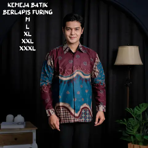 Kois Batik - New Kemeja Batik Atasan Pria Baju Kantor Kondangan Berlapis Furing Motif mahatama burgundy
