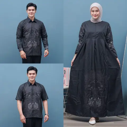 Kois Batik - Batik Keluarga Kekinian Gamis hem kemeja bisa dibeli terpisah motif pusaka ireng