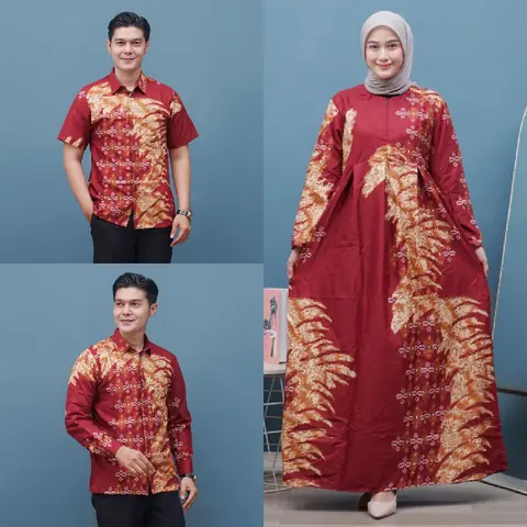 Kois Batik - Batik Keluarga Hem Kemeja Gamis Terbaru dapat dibeli terpisa ya motif songket merah