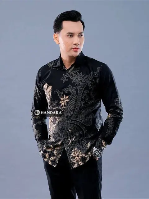 Batik Alfin - Kemejan Batik pria Dewasa Lengan panjang motif Handara Hitam bagus banget nyaman di pakai