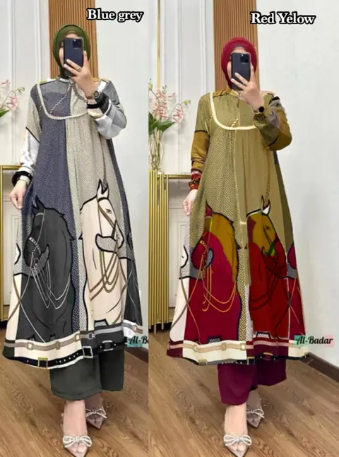 Khisna collection - Oneset new motif tunik wanita kuda no hijab