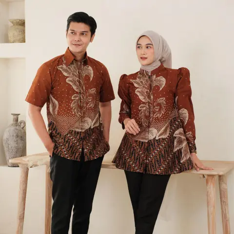 Kois Batik - New Atasan Batik Wanita Dan PriaCoupel Bisa Beli Dipisah Motif anggrek terakota