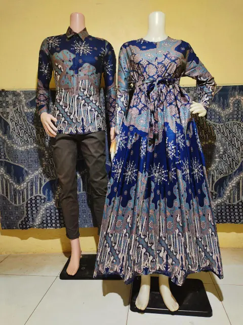 Kois Batik - New Gamis Dan Kemeja Batik Bisa dipisah Motif sania navy
