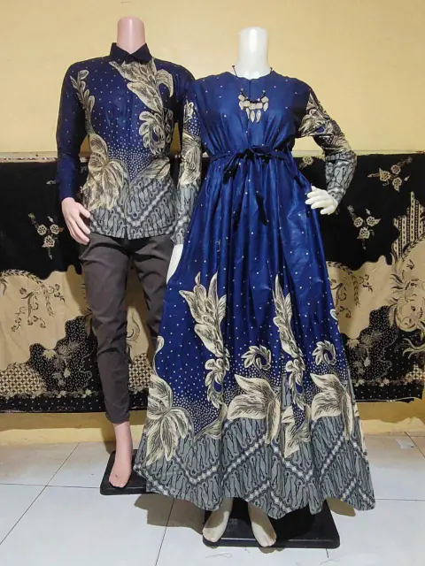 Kois Batik - Batik Coupel Kemeja dan Gamis Modern Terbaru Motif anggrek navy