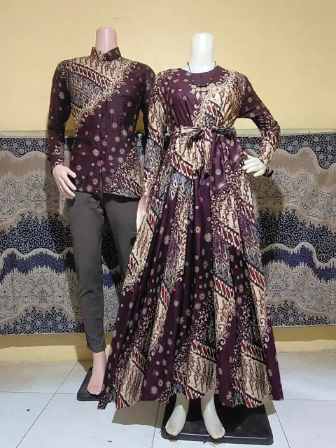 Kois Batik - Batik Copel Gamis Dan Kemeja Bisa Dipisah Baru New Motif Miswara burgundy