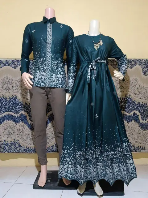 Kois Batik - Gamis Batik Keren Simpel Dan Kemeja Bisa Dipisah Motif Sutana Emerlad