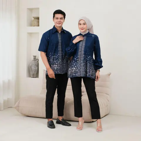 Kois Batik - Atasan Batik Coupel Pria Dan Wanita cassual Motif sutena navi
