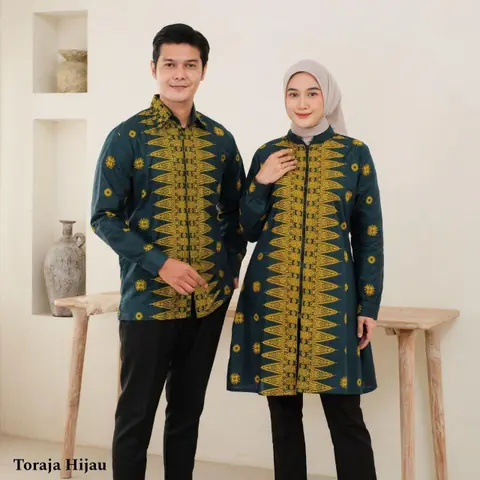 Kois Batik - New atasan batik coupel motif toraja hijau modern simpel bisa dipisah