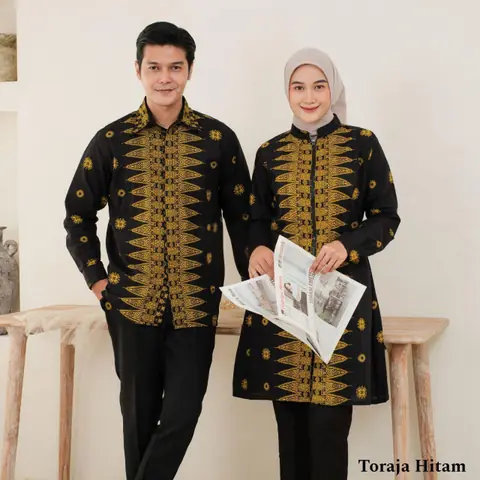 Kois Batik - Atasan Batik Terbaru New Tunik Dan Kemeja Bisa Dipisah Motif toraja hitam