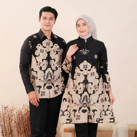 Kois Batik - Best Seller Batik Atasan Coupel Kemeja Dan Tunik Baru Bisa Dipisah motif jenifer hitam