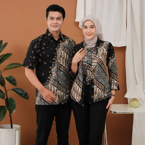 Kois Batik - Atasan batik copel pria dan wanita bisa dipisah terbaru model kebaya motif luna hitam