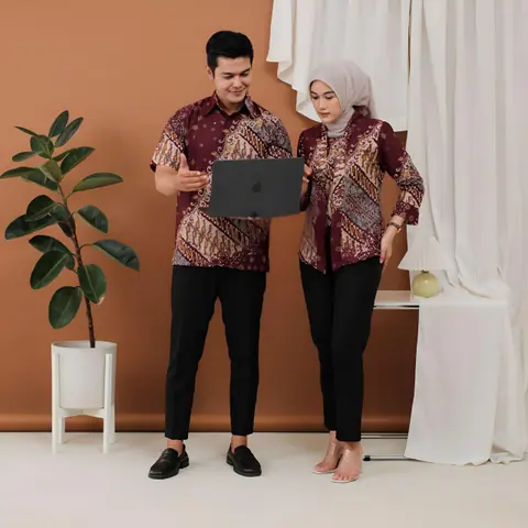 Kois Batik - Atasan batik coupel pria dan wanita boleh dipisah baru model kebaya motif luna burgundy
