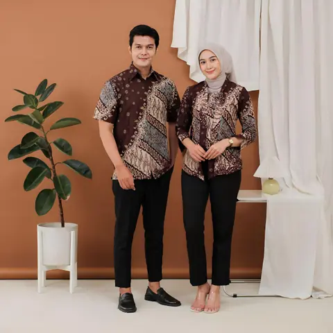 Kois Batik - Atasan Batik Blouse Coupel Hem Pria Model Terbaru kebaya motif luna mahghony