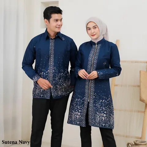 Kois Batik - Atasan Batik Seragam Sarimbitan Tunik Dan Kemeja Bisa Dipisah Motif Sutena navy
