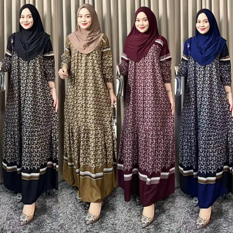 Khisna collection - Set drees bergo Aluna motif cantik wanita kekinian Busui friendly