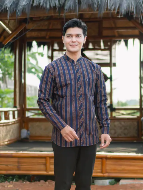 Kois Batik - Kemeja koko pria dewasa Motif Lurik jawa navy