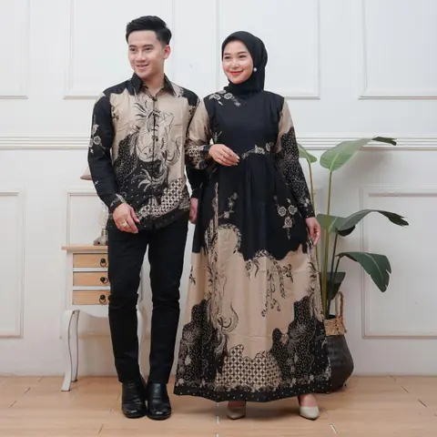 Kois Batik - Batik Coupel Gamis Dan Kemeja New Arival Motif Senja Hitam
