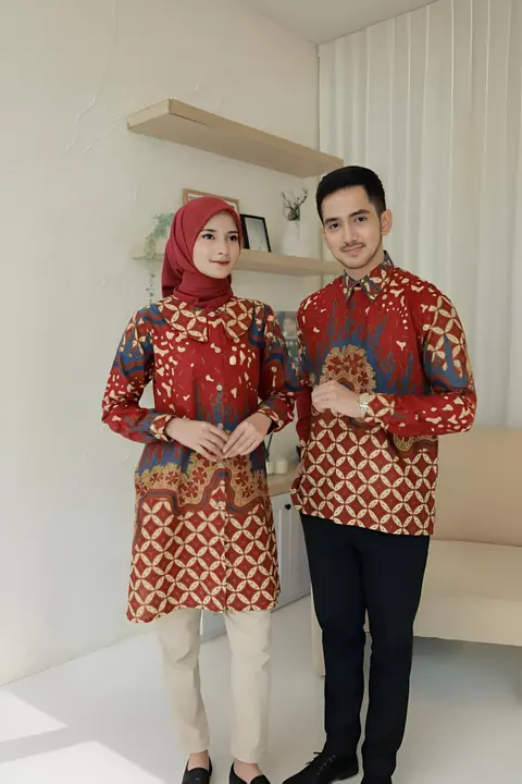 Kois Batik - Atasan Batik Coupel Wanita Pria Terbaru Baju Kerja Kantor Seragam Motif ayla merah