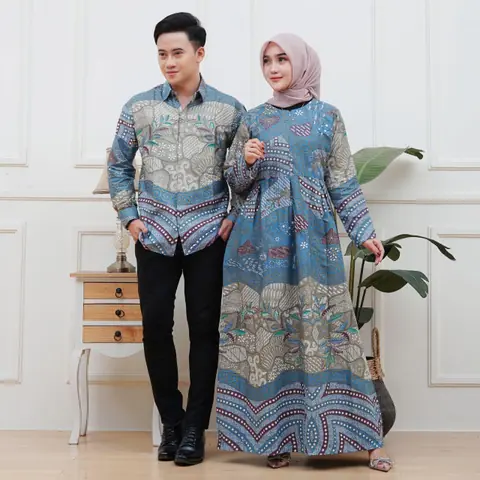 Kois Batik - Gamis batik coupel standar dan jumbo kemeja bisa dipisah motif klodia blue