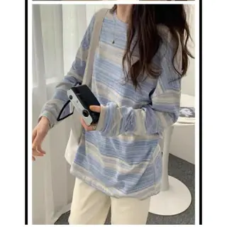 Oversize Tee Tshirt Long Sleeve Wanita Model Longgar Motif Belang Lengan Panjang - Kualitas Import