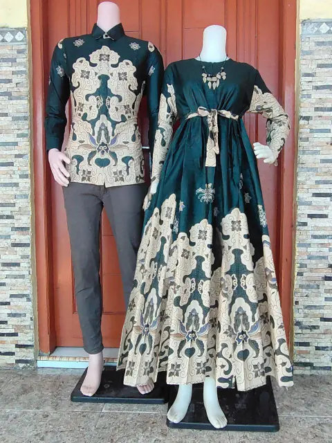 Kois Batik - Gamis Batik Wanita Coupel Kemeja Pria Boleh Dipisah Motif jeni hijau