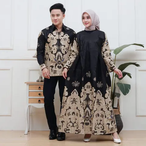 Kois Batik - Batik Coupel Gamis Dan Kemeja Bisa dipisah Bagus Banget Motif jeni hitam
