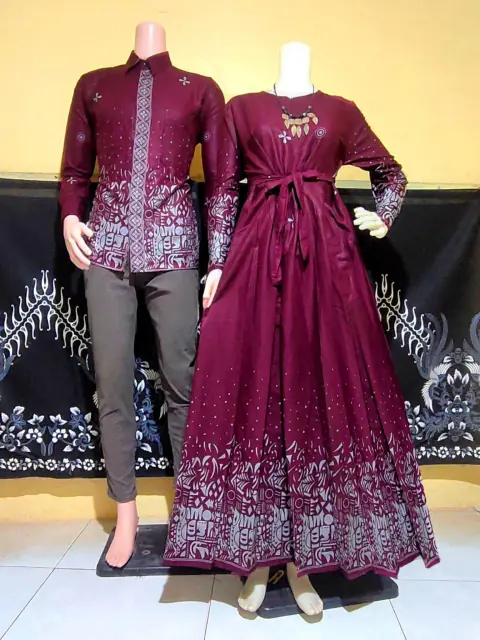 Kois Batik - Batik coupel kemeja dan gamis bisa dipisah terbaru motif sutena burgundy