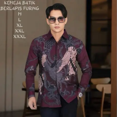 Kois Batik - Kemeja batik pria dewasa seragam berlapis furing motif soang burgundy