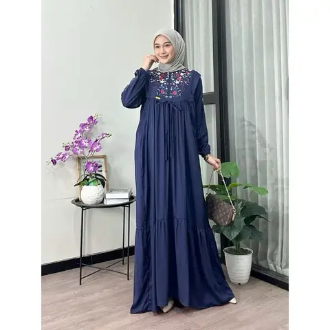 Khisna collection - Gamis drees bordir ellena bestseller bagus untuk bepergian