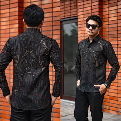 Batik Alfin - Kemejan Batik pria dewasa Lengan panjang motif Tama hitam modern terbaru bagus banget