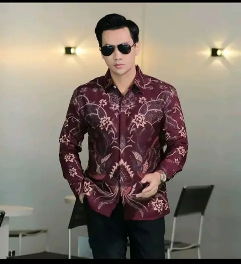 Batik Alfin - Kemejan Batik pria dewasa Lengan panjang modern terbaru motif anjani marun