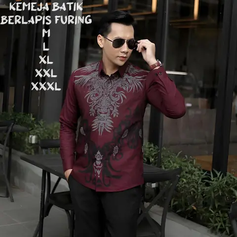 Kois Batik - Kemeja Batik Berlapis Furing Modern Kekinian Terbaru Sangat Nyaman Dipakai Motif gentong burgundy