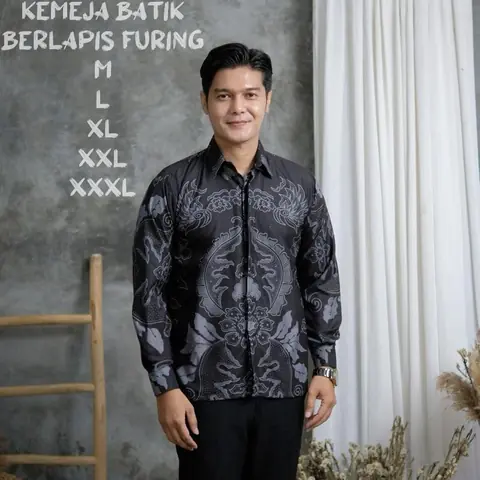 Kois Batik - Kemeja Pria Batik Atasan Seragam Batik Berlapis Furing Nyaman Dipakai motif Mahkota abu